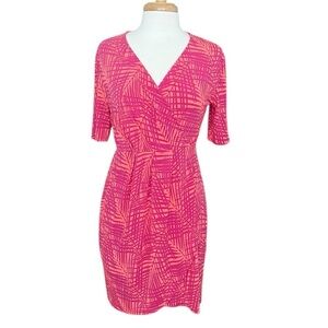 Apt.9 Pink Sheath V-Neck Neon Pink Orange Short Sleeve Mini Dress Size PL